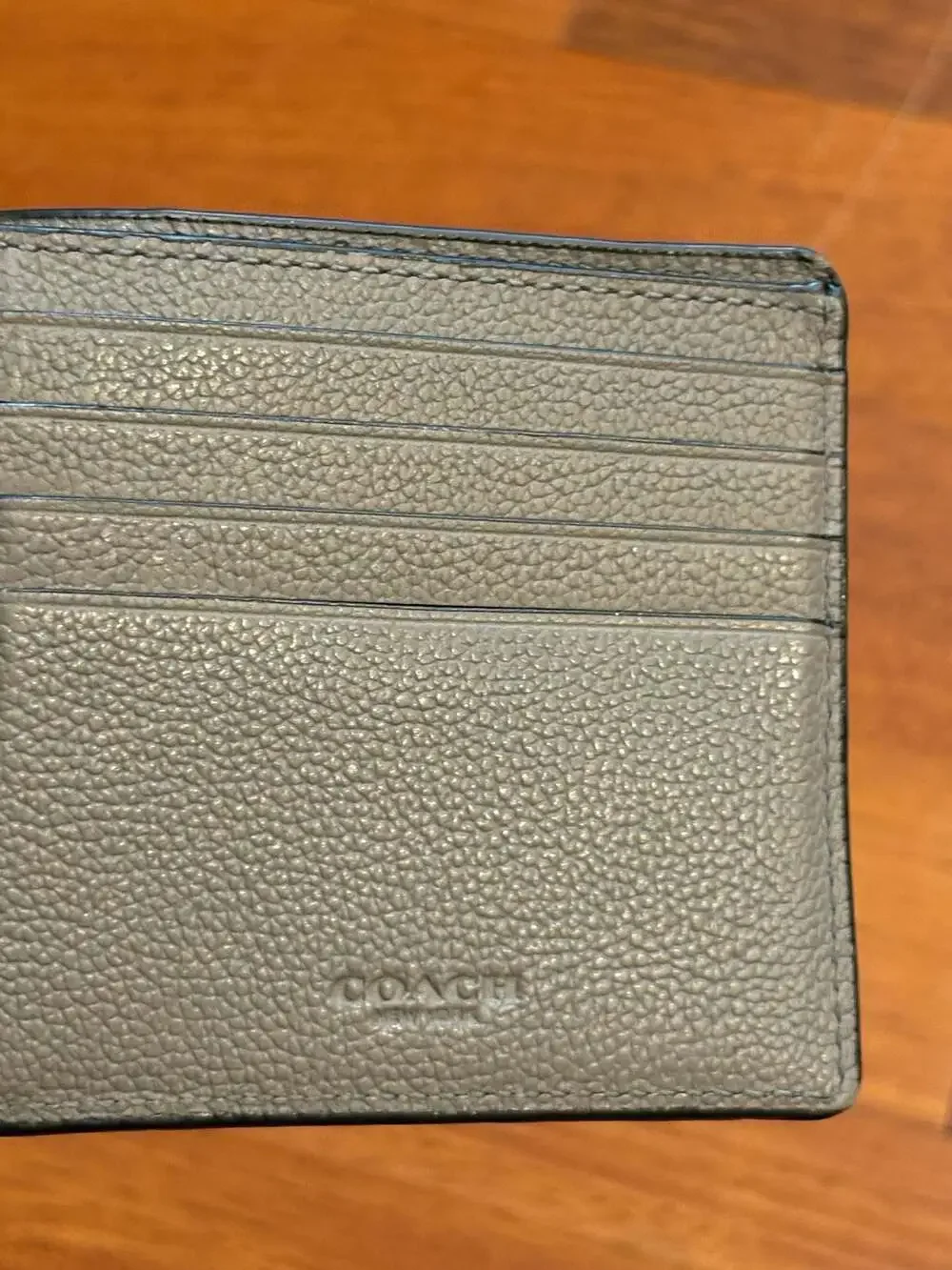 Coach Compact Pebbled Leather Bifold Wallet in Industrial Grey Used Clean